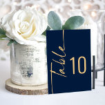 Navy Blue Gold Wedding Acrylic Table Number<br><div class="desc">Navy Blue & Gold Wedding Acrylic Table Number. Table number is in a set rotated script along the left hand side. Personalise each number and guest names and add each to your cart individually.</div>