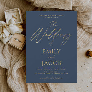 Navy Blue Gold Wedding Modern Typography Script