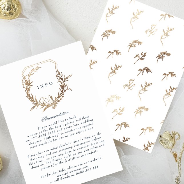 Navy Blue Gold White classic crest wedding Enclosure Card (Creator Uploaded)