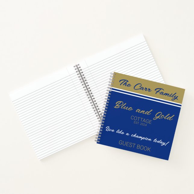 Navy Blue Gold White Guest Book Spiral Notebook (Inside)
