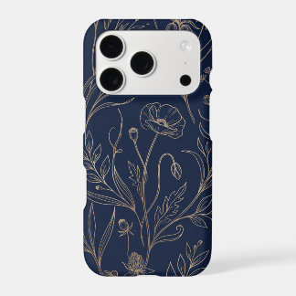 Navy Blue Gold Wildflower Line Art Elegant Botanic