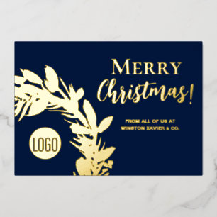 Navy Blue Gold Wreath Merry Christmas 