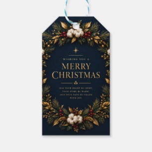 Navy Blue Gold Wreath Merry Christmas Wrapping Pap Gift Tags