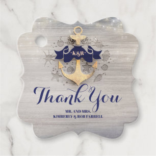 Navy Blue Golden Anchor Nautical Thank You Favour Tags