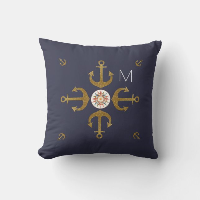 navy blue golden anchors nice cushion (Front)