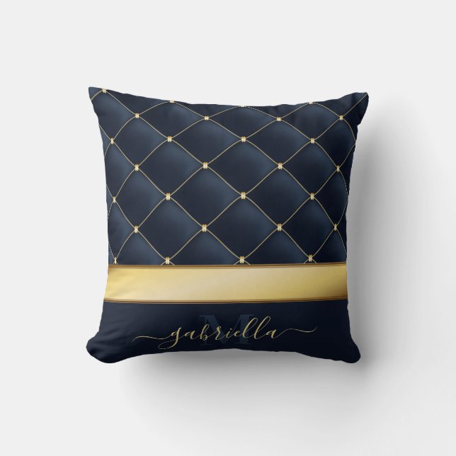 Navy Blue Golden  Cushion (Front)