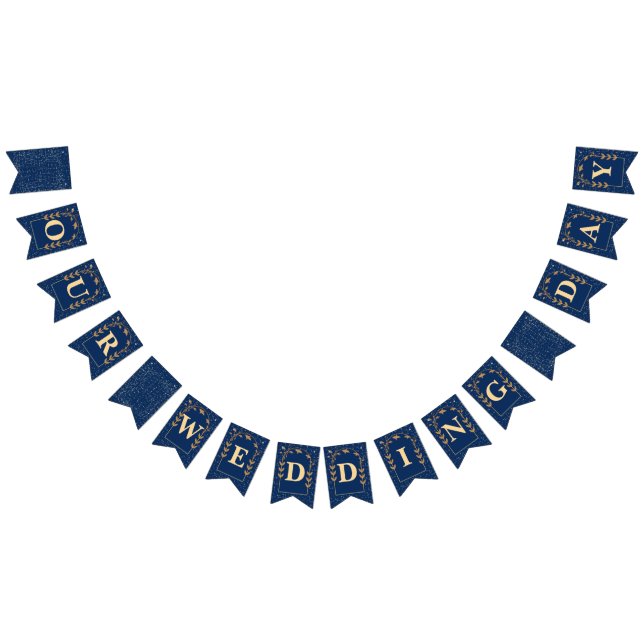 Navy Blue Golden Glitter Our Wedding Day Bunting (All)