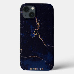 Navy Blue Golden Marble iPhone 13 Case