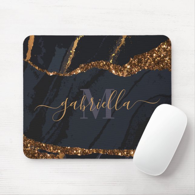 Navy Blue Golden Marble Mouse Pad (With Mouse)