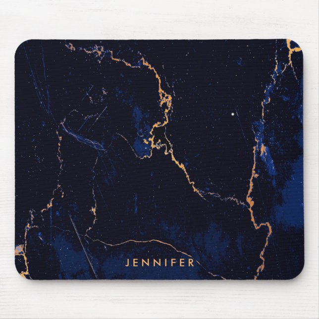 Navy Blue Golden Marble Mouse Pad (Front)