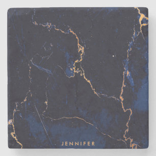 Navy Blue Golden Marble Stone Coaster