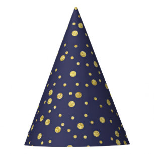 Navy Blue Golden Polka Dots Pattern Party Hats