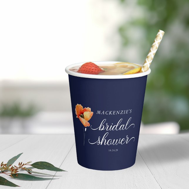 Navy Blue Golden Poppy Bridal Shower Paper Cups (Navy Blue Golden Poppy Bridal Shower Paper Cups)