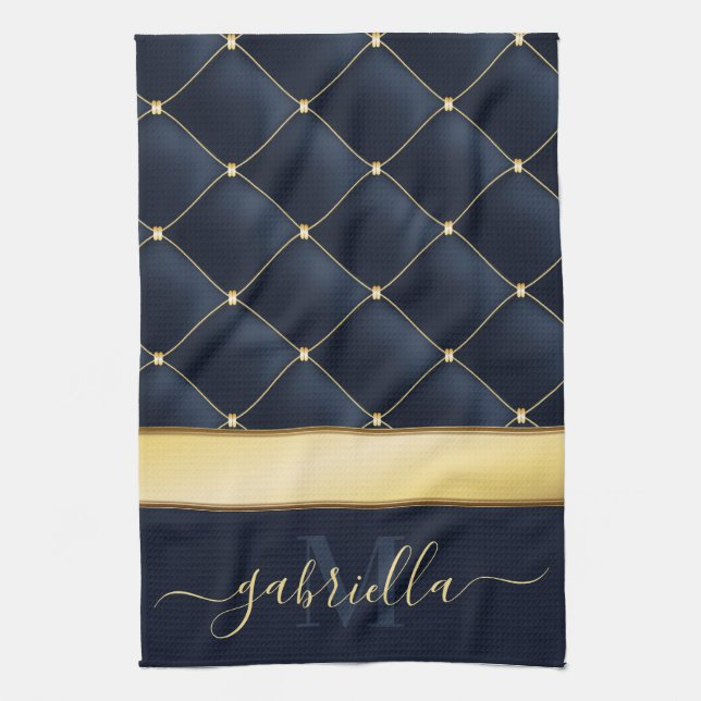 Navy Blue Golden  Tea Towel (Vertical)