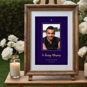 Navy Blue & Golden Traditional Elegant Funeral Poster