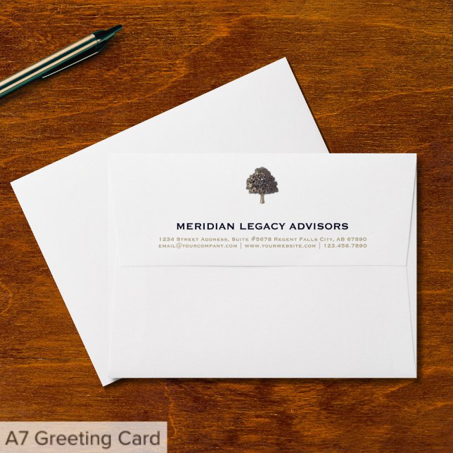 Navy Blue Golden Tree Logo Return Address Envelope (Creator Uploaded)