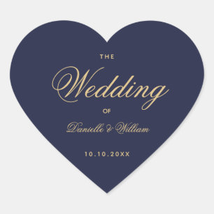 Navy Blue Golden Wedding Heart Elegant Calligraphy Sticker