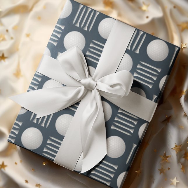 Navy Blue Golf Ball and Tee Gift  Wrapping Paper (Creator Uploaded)