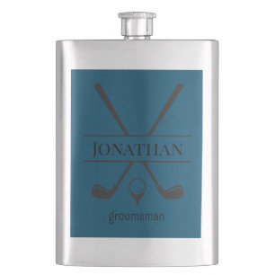 Navy Blue Golf Clubs Personalised Bachelor Party Hip Flask