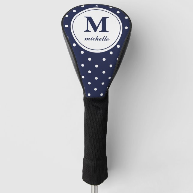 Navy Blue | Golf | DOT personalised monogram Golf Head Cover (Front)