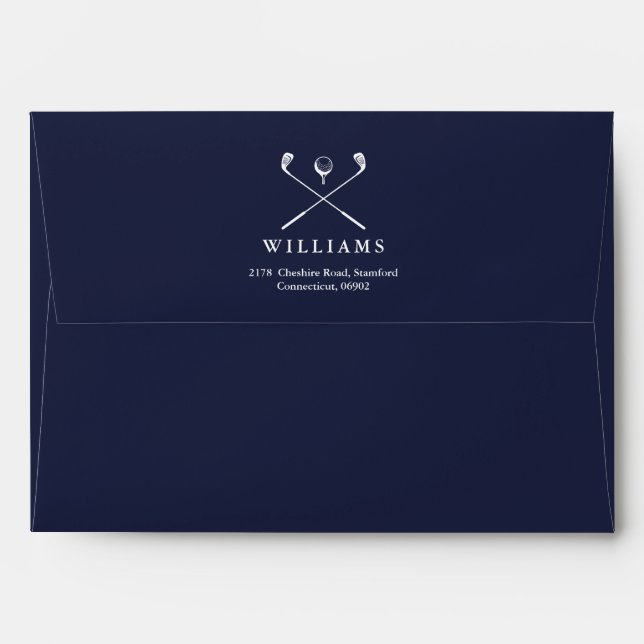 Navy Blue Golf Monogram Return Address Envelope (Back (Top Flap))