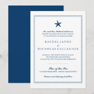 Navy Blue Graceful Starfish Wedding Invitation