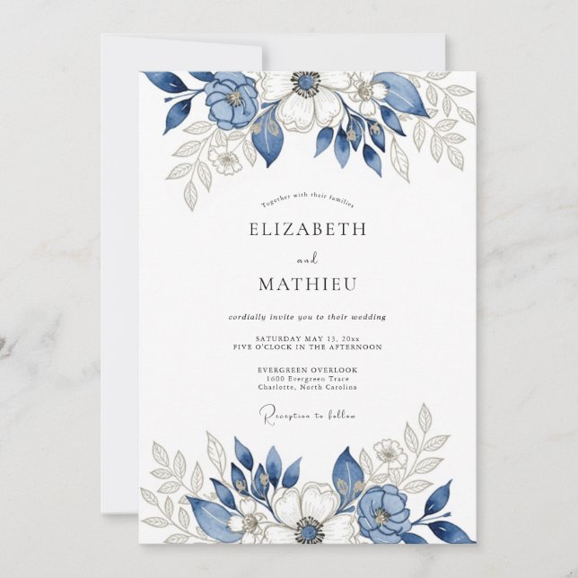 Navy Blue Graceful Winter Wedding Invitation (Front)