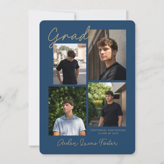 Navy Blue Grad Announcement  With Multiple Photos (Front)