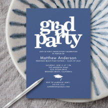 Navy blue grad party modern bold typography simple