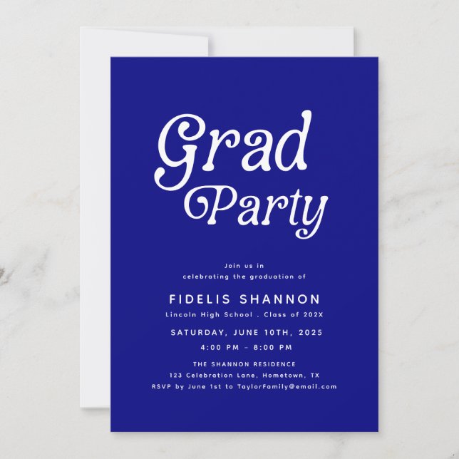 Navy Blue Grad Party Retro Graduation Invitation (Front)
