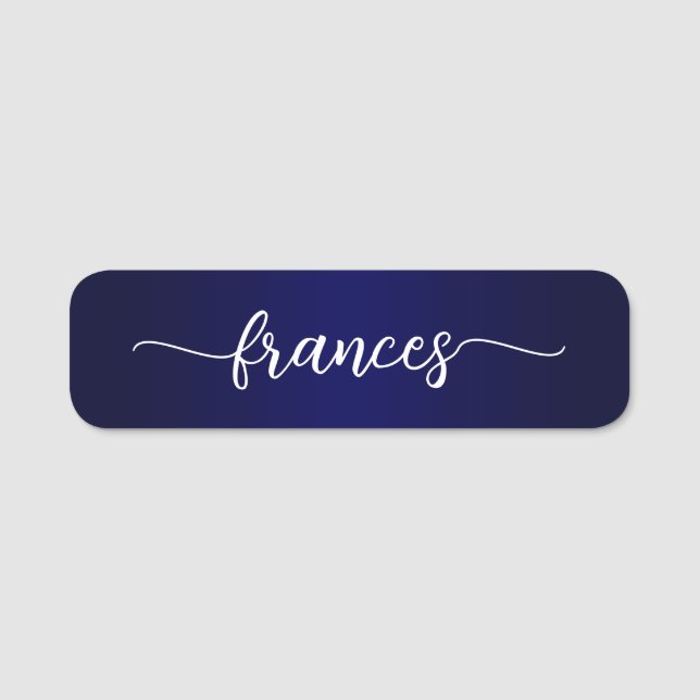 Navy Blue Gradient Handwritten Script Name Tag (Front)