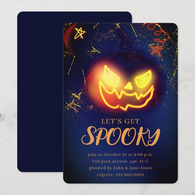 Navy Blue Gradient Navy Blue Spooky Halloween Invitation (Front/Back)