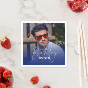 Navy Blue Gradient Photo Dinner Birthday Napkin