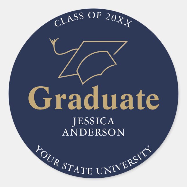 Navy Blue Graduate Cap Graduation Classic Round Sticker (Front)