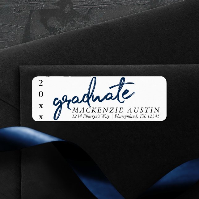 Navy Blue Graduate | Modern Dark Script Address (Creator Uploaded)