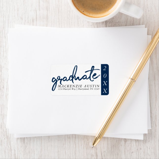 Navy Blue Graduate | Modern Dark Script Address Label (Insitu)