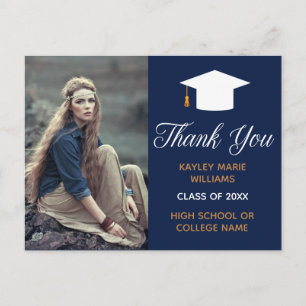 Navy Blue Graduate Photo 2026 Graduation Thank You Postcard