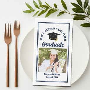 Navy Blue Graduate Photo Custom Graduation Party Napkin
