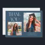 Navy Blue Graduate Thank You 2-Photo  Announcement<br><div class="desc">Modern and whimsical graduation announcement photo card featuring 2 photos on the front and 1 on the back. The text says "THANK YOU" with twinkling stars. Add the graduate's name,  information,  and message to personalize this card. Navy blue.</div>