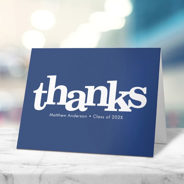 Navy blue graduation bold modern simple typography thank you card (Creator Uploaded)