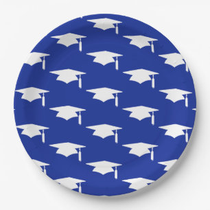 Navy Blue Graduation Caps Pattern - Graduation Paper Plate