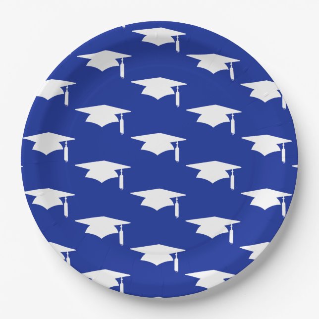 Navy Blue Graduation Caps Pattern - Graduation Paper Plate (Front)