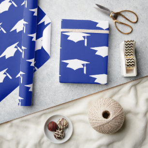 Navy Blue Graduation Caps Pattern - Graduation Wrapping Paper