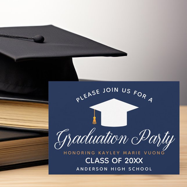Navy Blue Graduation Class of 2022 Custom Party Invitation (Creator Uploaded)