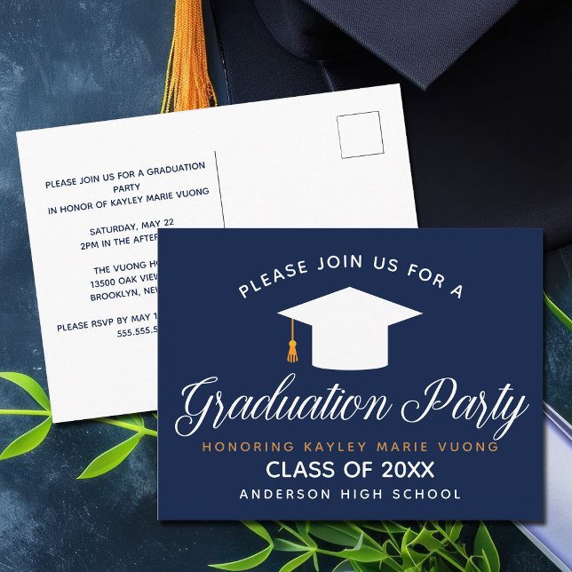 Navy Blue Graduation Class of 2022 Custom Party Postcard (Creator Uploaded)