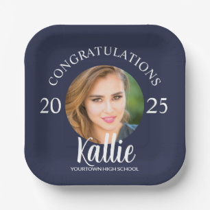 Navy Blue Graduation Congratulations Photo Paper Plate