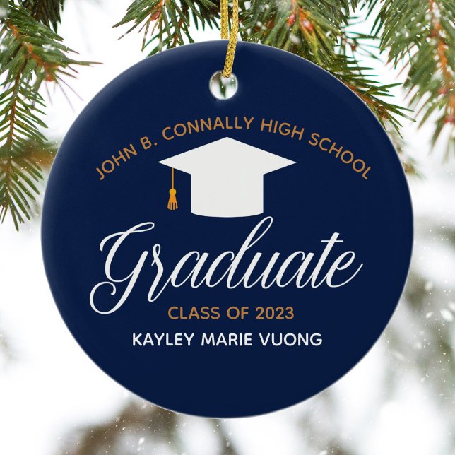 Navy Blue Graduation Custom Graduate Christmas Ceramic Tree Decoration (Creator Uploaded)
