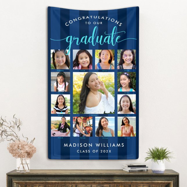 Navy Blue Graduation K–12 Photo Collage Script Banner (Creator Uploaded)