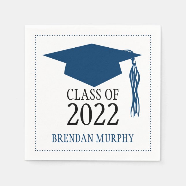 Navy Blue Graduation Mortarboard School Year Napkin (Front)