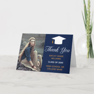 Navy Blue Graduation Photo 2025 Classic Graduate Thank You Card